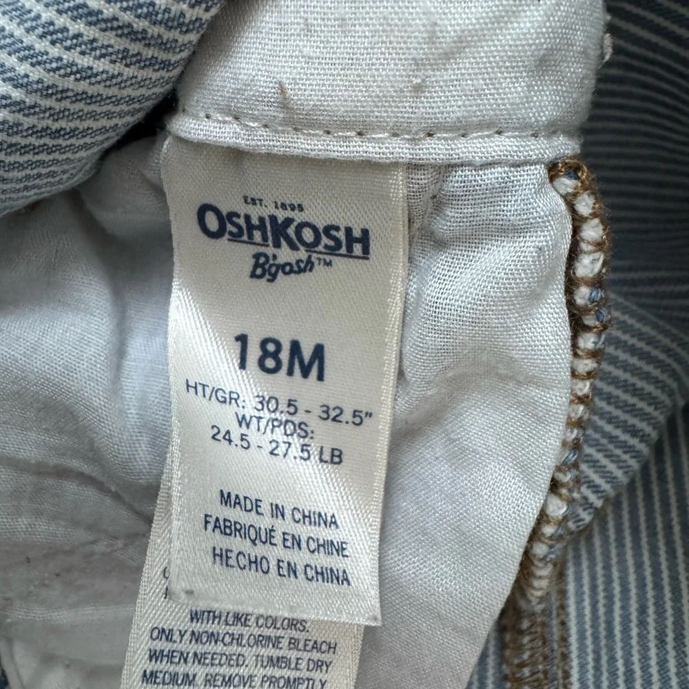 OshKosh B’Gosh Vestbak Baby Striped Denim Skirt Dress Overalls 18 Mo Railroad - Picture 3 of 7